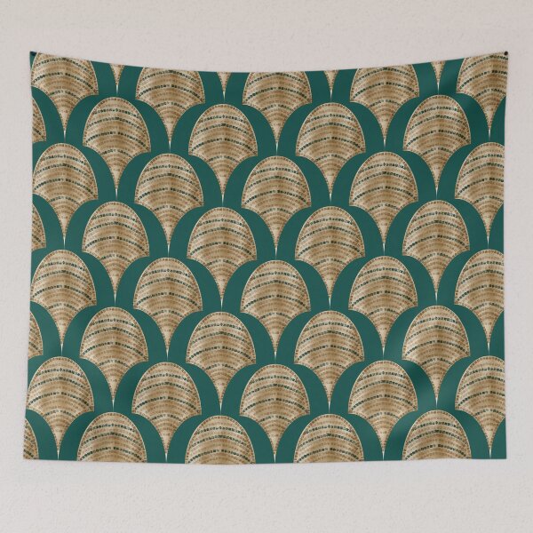 Item preview, Golden Mosaic Art Deco Fans Great Gatsby Glam in Deep Teal Green &Gold  designed and sold by aneladesigns.