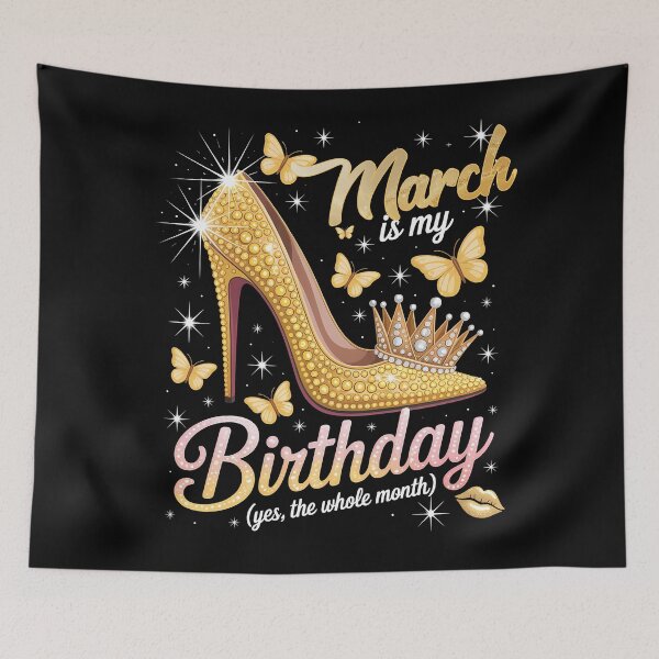 Item preview, March Birthday Diva Gold High Heel, Crown & Butterfly Tee for Women/Girls designed and sold by KristenosNehk.