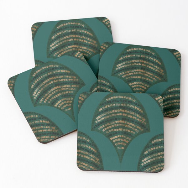 Item preview, Golden Mosaic Art Deco Fans Great Gatsby Glam in Deep Teal Green &Gold  designed and sold by aneladesigns.