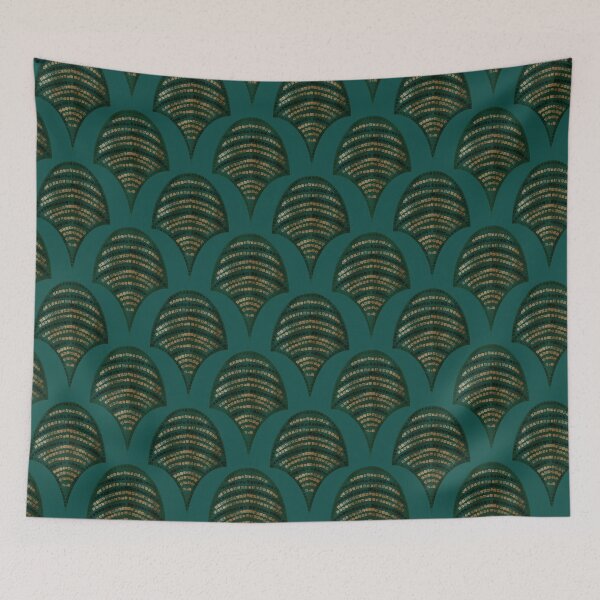 Item preview, Golden Mosaic Art Deco Fans Great Gatsby Glam in Deep Teal Green &Gold  designed and sold by aneladesigns.