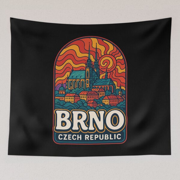 Item preview, Brno Czech Republic Colorful Retro Trippy Art designed and sold by TomFrontierArt.