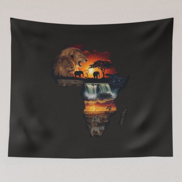 Item preview, African Continent Wildlife Collage - Safari Animals Silhouette at Sunset designed and sold by TitanRN.