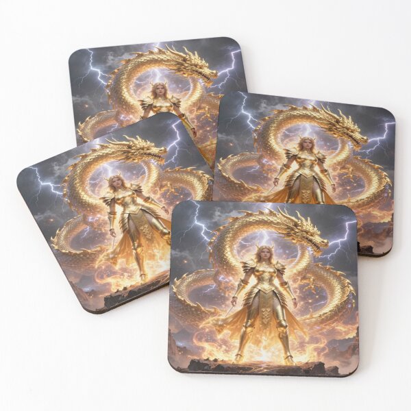 Item preview, Golden Warrior & Dragon Power – Divine Strength in Flames, Lightning & Mythic Fantasy designed and sold by FotoworldEdel.
