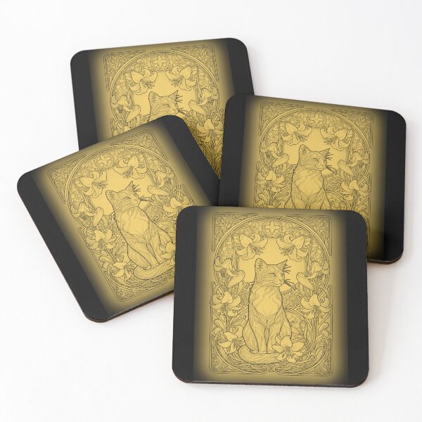 Item preview, Art Nouveau Cat Golden Floral Frame designed and sold by RPrintPulse.