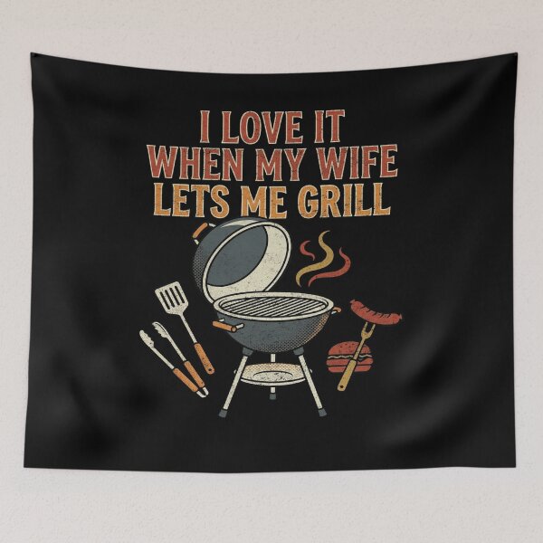 Item preview, I Love It When My Wife Lets Me Grill Retro BBQ Quote designed and sold by FreshVibe Prints.