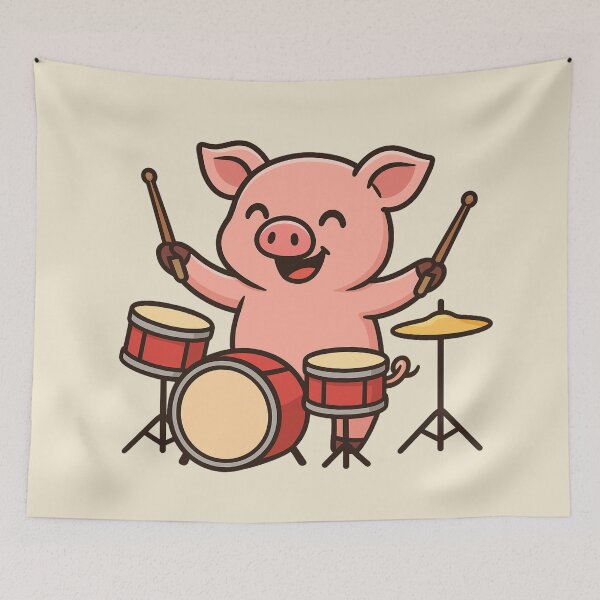 Item preview, Funny Pig Playing Drums – Animal Drummer Illustration designed and sold by Ivy-Triggs.
