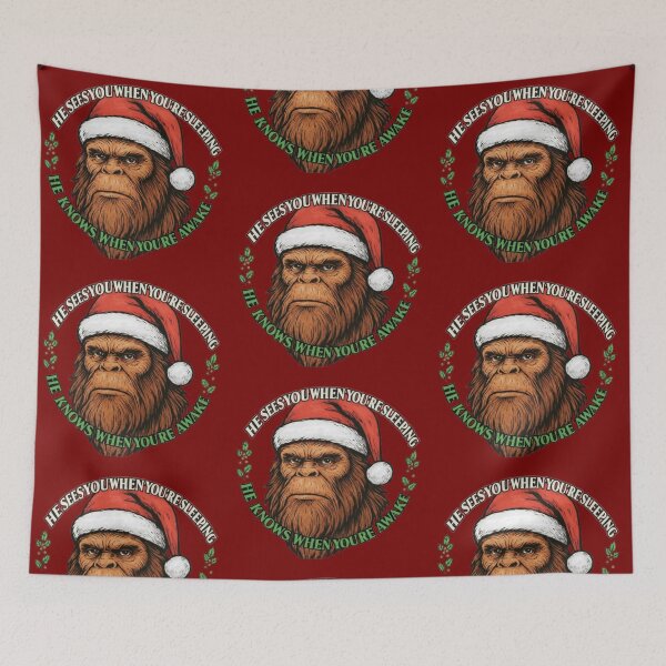 Item preview, He Knows When You’re Sleeping - Santa Bigfoot Christmas Design designed and sold by Blaze & Trail Creative.