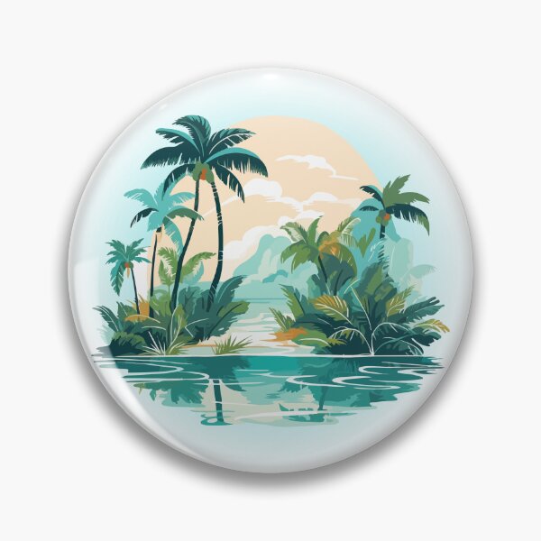 Item preview, Lake with a Tropical Island and Palm Trees – Nature Illustration designed and sold by iamKRUK.