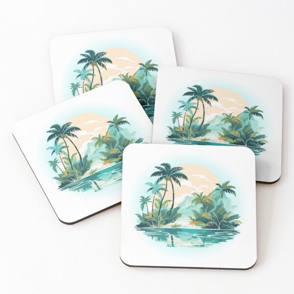 Item preview, Lake with a Tropical Island and Palm Trees – Nature Illustration designed and sold by iamKRUK.