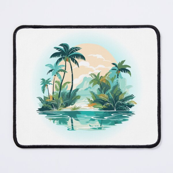 Item preview, Lake with a Tropical Island and Palm Trees – Nature Illustration designed and sold by iamKRUK.