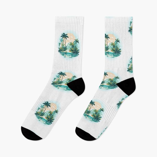 Item preview, Lake with a Tropical Island and Palm Trees – Nature Illustration designed and sold by iamKRUK.