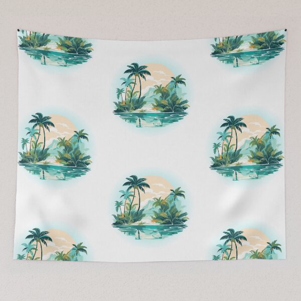 Item preview, Lake with a Tropical Island and Palm Trees – Nature Illustration designed and sold by iamKRUK.