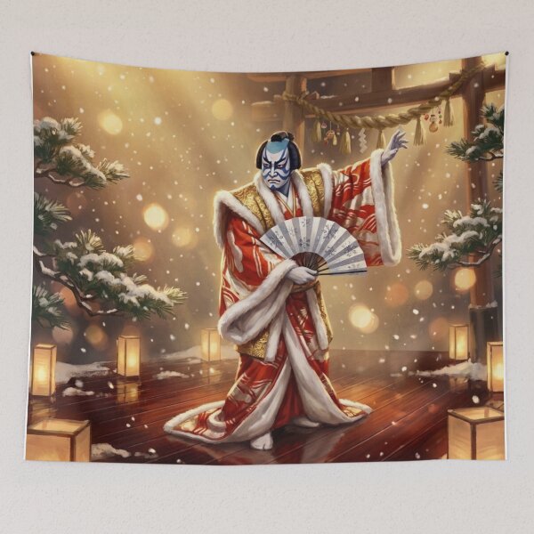 Item preview, Kabuki Snow Dance — Winter Shrine Stage | Japanese Christmas Illumination Art designed and sold by Mori-no-Akari.