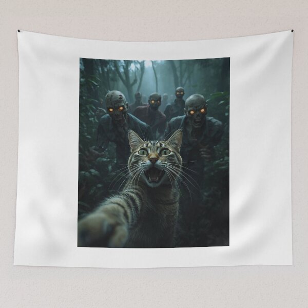 Item preview, Cat Selfie with Zombies Funny Horror Illustration designed and sold by funnyshop222.