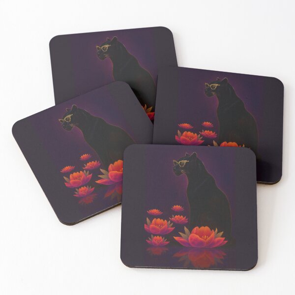 Item preview, Black Leopard with Lotus Flowers – Luxury Surreal Fashion Art  designed and sold by SeseDesign.