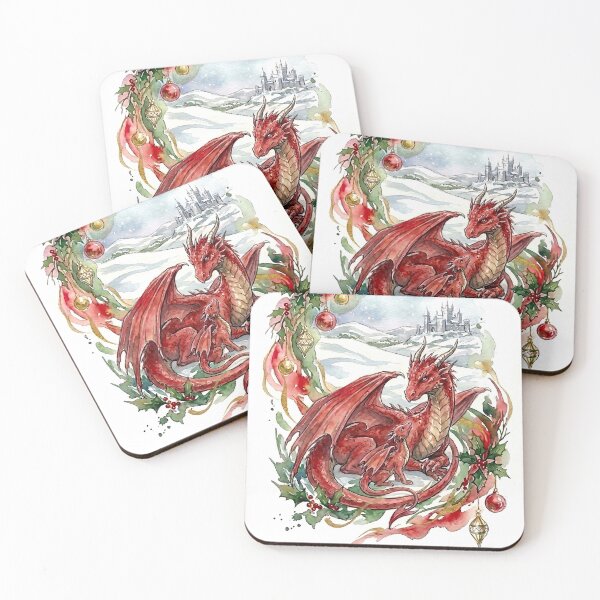 Item preview, Welsh Dragon Inspired Watercolor Christmas Nadolig Llawen a Blwyddyn Newydd Dda designed and sold by Evielutionary Designs.
