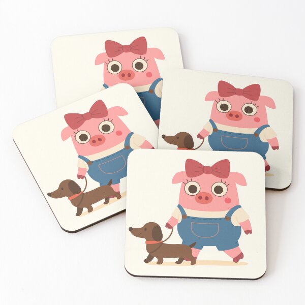 Item preview, Trufa walks her dachshund · kawaii piglet with pet designed and sold by Aloloco.