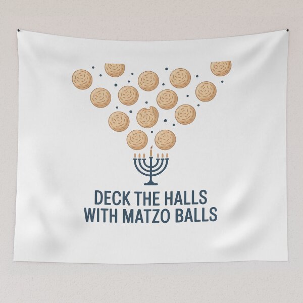 Item preview, Matzo Snowfall – Jewish Hannukah Festival Chanukah Holiday Humor “Deck The Halls with Matzo Balls” designed and sold by WSPrintCrafter.