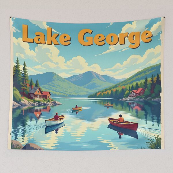 Item preview, Lake George, New York, USA: Vintage-Style Painterly Travel Poster designed and sold by LSVart.
