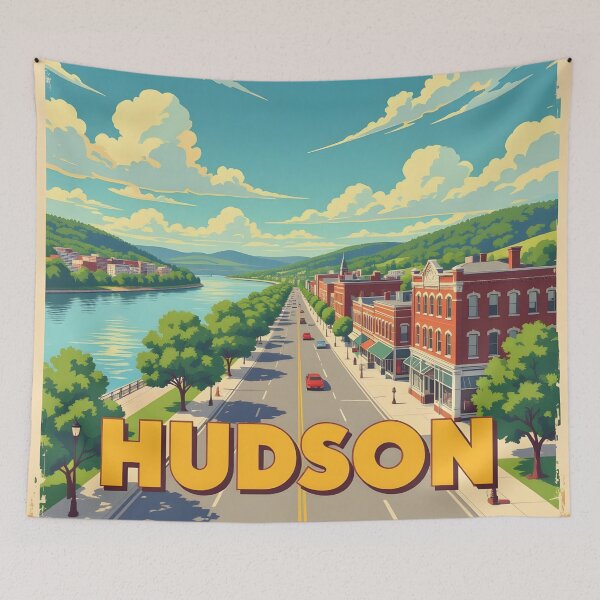 Item preview, Hudson, New York, USA: Vintage-Style Painterly Travel Poster designed and sold by LSVart.