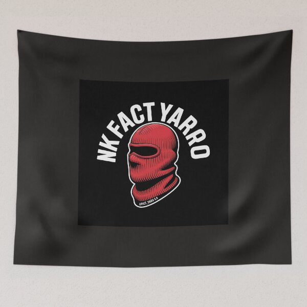 Item preview, Red ski balaclava with nk fact yarro text on black background designed and sold by Koolzilla.