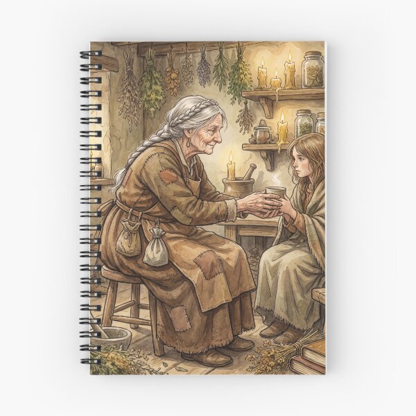 Item preview, Wise witch in her cottage of folklore watercolor artwork illustration designed and sold by Vintage Designs +.