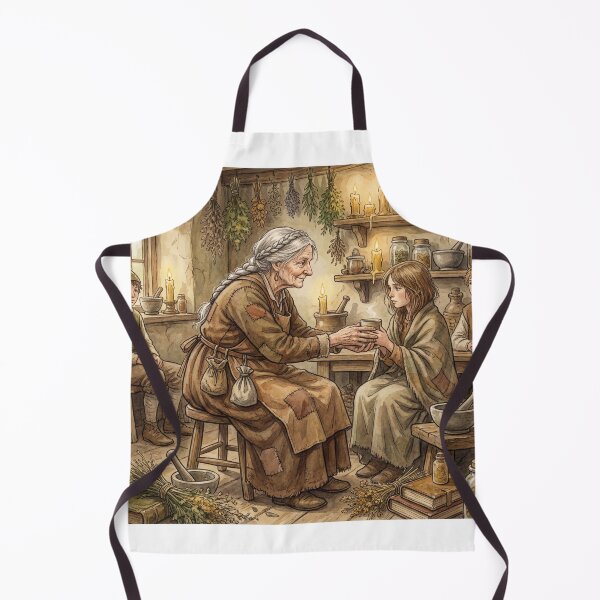 Item preview, Wise witch in her cottage of folklore watercolor artwork illustration designed and sold by Vintage Designs +.