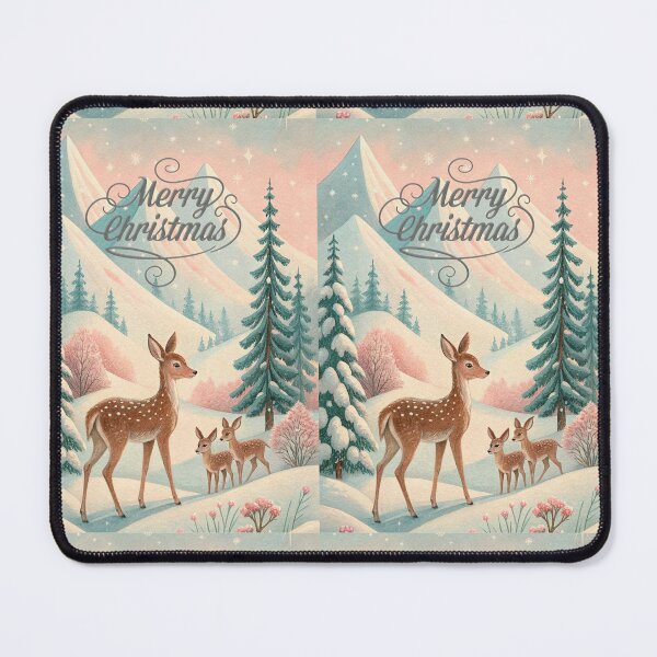 Item preview, Merry Christmas, beautiful classic postcard style, reindeers in snowy mountain designed and sold by Coolparrotgirl.