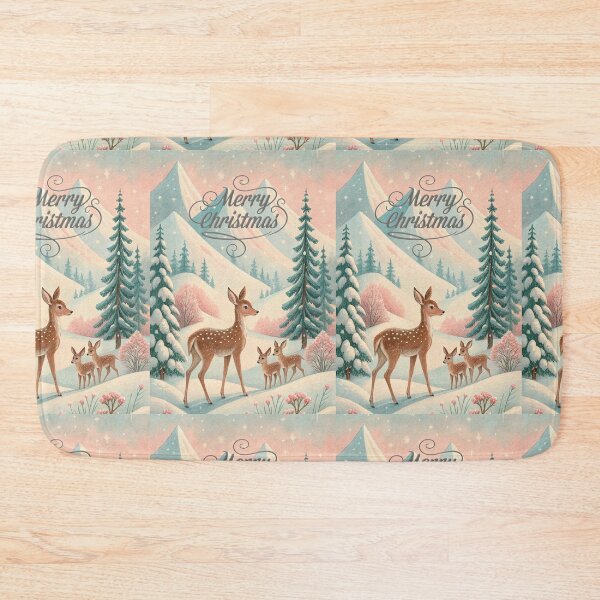 Item preview, Merry Christmas, beautiful classic postcard style, reindeers in snowy mountain designed and sold by Coolparrotgirl.