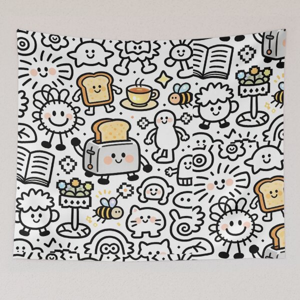 Item preview, Happy Kawaii Toaster and Toast Doodle Pattern | Cozy Morning Breakfast Aesthetic designed and sold by Cherrydora.