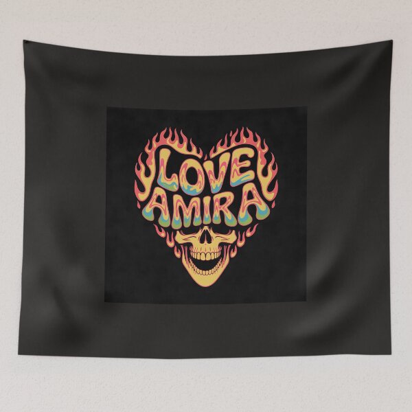 Item preview, Colorful heart shaped skull with love amira text in flames designed and sold by Koolzilla.