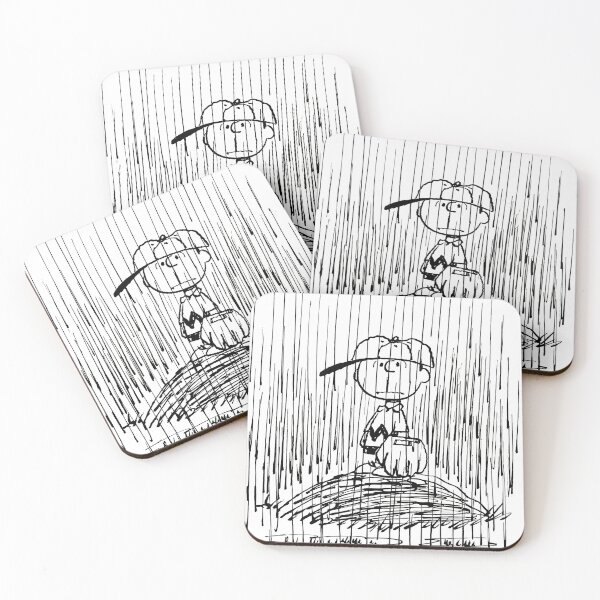 Item preview,  Charlie Brown, the central character from the famous comic strip Peanuts, standing sadly on the pitcher's mound while it pours rain. designed and sold by Schulz Lightprint Studio.