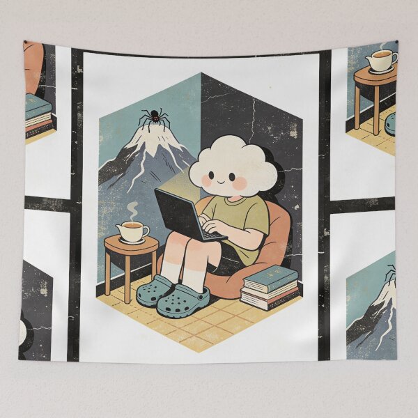 Item preview, Lofi Cloud Head Working from Home Surreal Vintage Illustration | Cozy WFH Digital Nomad Art designed and sold by Cherrydora.