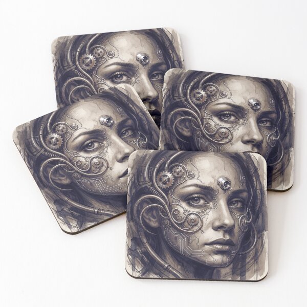 Item preview, Scifi Biomechanical portrait of a beautiful woman pinup art designed and sold by Vintage Designs +.