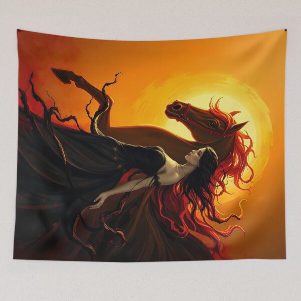 Item preview, Woman and Stallion Golden Hour Dark Elegance Art designed and sold by SolaoLab.