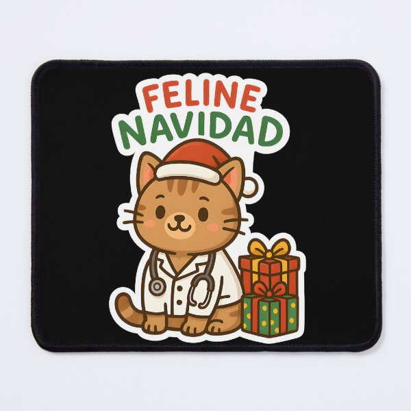 Item preview, Feline Navidad – Christmas Vet Cat in Santa Hat designed and sold by Bettybee00.