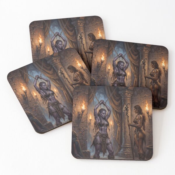 Item preview, Dark Elf warrior woman chained in Defiance illustration fantasy art style designed and sold by Vintage Designs +.