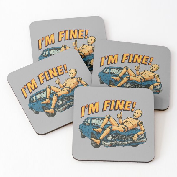 Item preview, I’m Fine – Crash Test Dummy on Crashed Blue Car designed and sold by The Devil's Bargain.