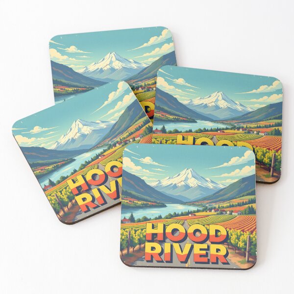 Artikelvorschau, Hood River, Oregon, USA: Reiseplakat im Vintage-Stil mit malerischem Motiv entworfen und verkauft von LSVart.