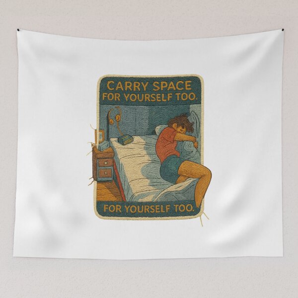 Item preview, Carry Space for Yourself Too – Hand-Embroidered Rest & Healing Sticker Art designed and sold by Gurjeetpixelart.