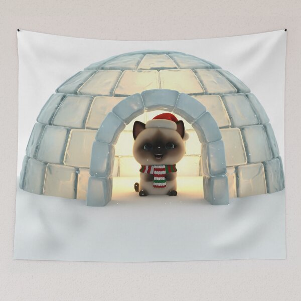 Item preview, Igloo Kitten in Santa Hat – Cozy Winter Holiday Art designed and sold by meesub.