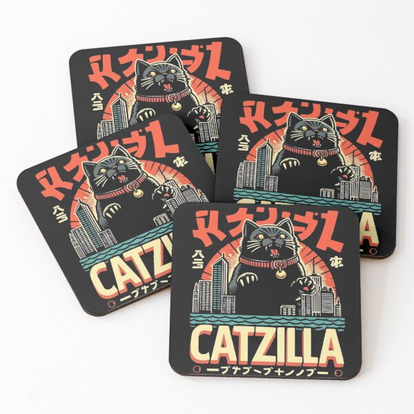 Item preview, Catzilla Vintage Funny Cute Cat Art Japanese Sunset designed and sold by sahbender.