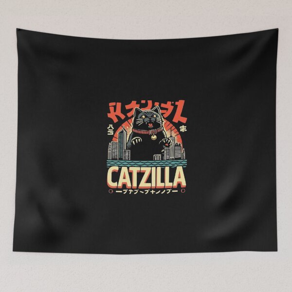 Item preview, Catzilla Vintage Funny Cute Cat Art Japanese Sunset designed and sold by sahbender.