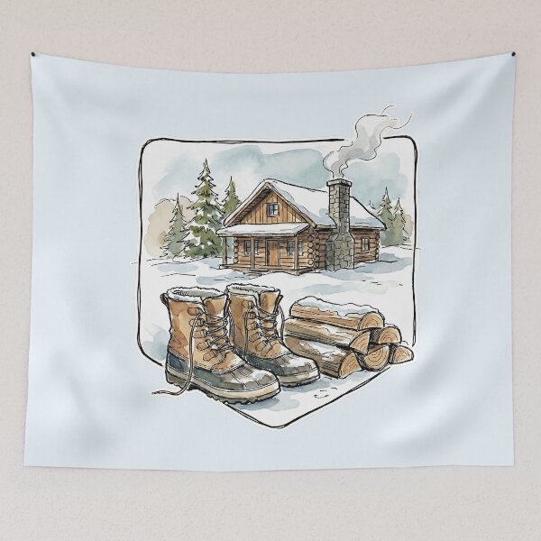 Item preview, Rustic Winter Log Cabin Sketch designed and sold by Mora Atelier Designs.