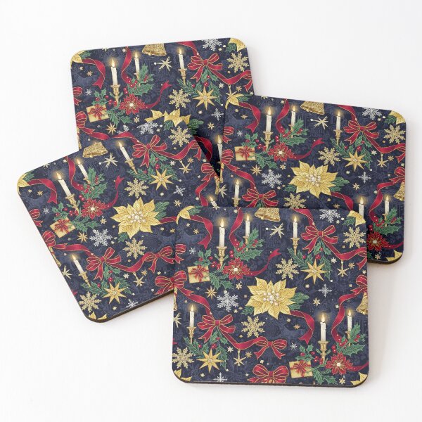 Item preview, Dark elegance: Opulent Christmas pattern with gold and ribbons designed and sold by AestheticsTime.
