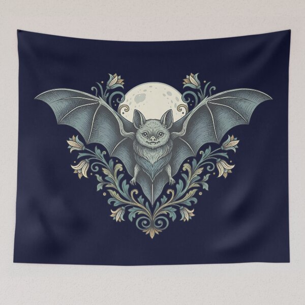 Item preview, Vintage Moonlit Bat With Night Blooms   designed and sold by BirdsnStuff.