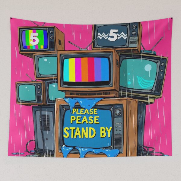 Item preview, Retro TV Stack Pop Art - Vintage Television Wall Hot Pink designed and sold by Cine8.