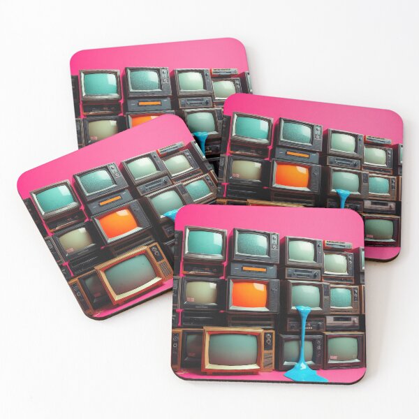 Item preview, Retro TV Stack Pop Art - Vintage Television Wall Hot Pink designed and sold by Cine8.