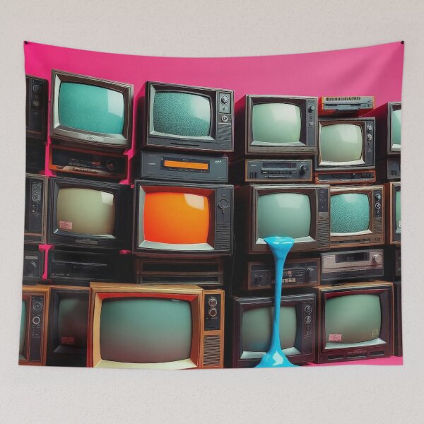 Item preview, Retro TV Stack Pop Art - Vintage Television Wall Hot Pink designed and sold by Cine8.