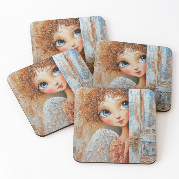 Item preview, Curly-Haired Big-Eyed Angel at the Door designed and sold by ByMosia.